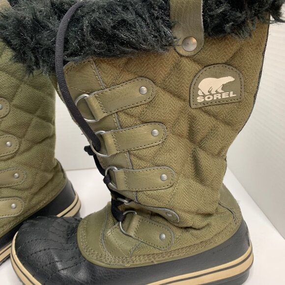 Sorel Women’s Green Leather & Rubber Boots – US Size 8, Fleece-Lined Warmth - Picture 3 of 12